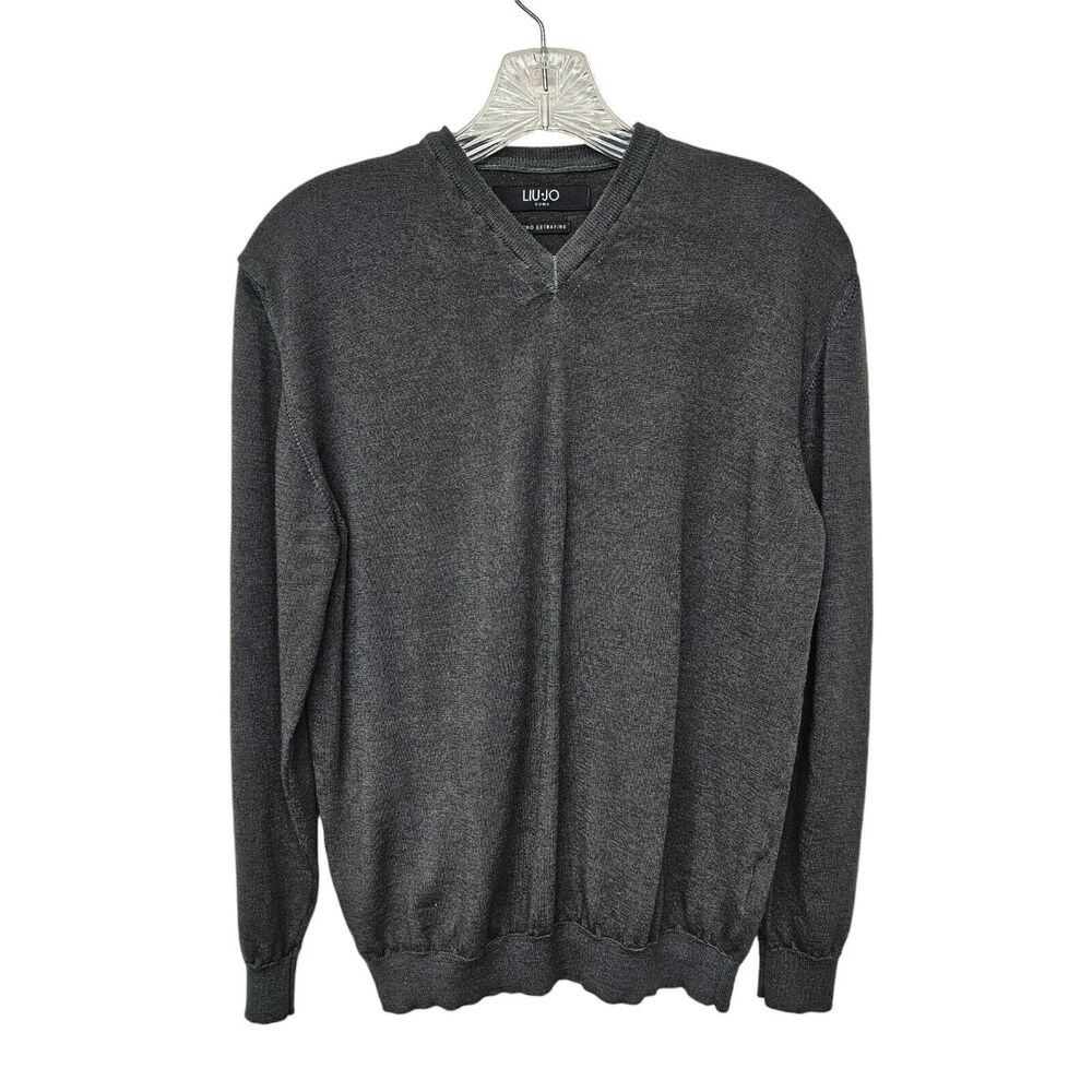 Mens Grey Merino Wool V Neck Sweater Business Casual Size M/L Read Description